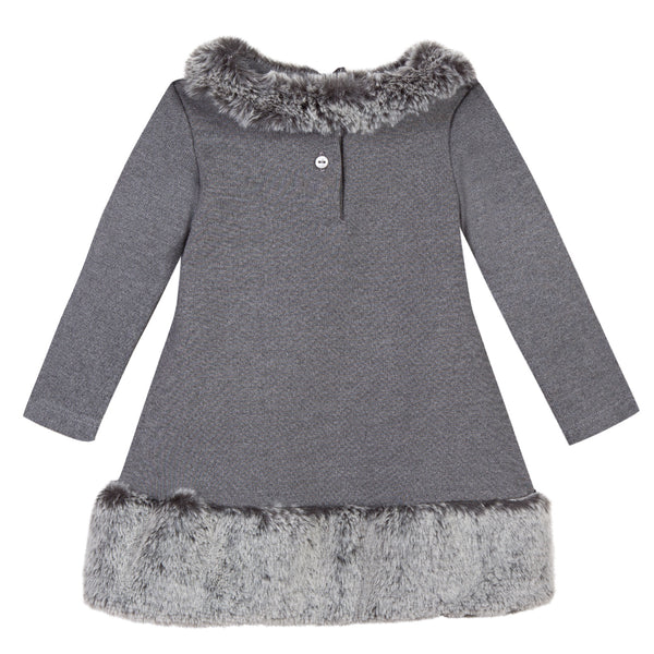 Girls Grey Faux Fur Collar Dress | House of Sofella